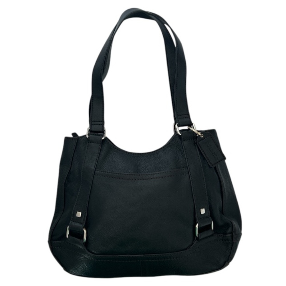 St John’s Bay Black Leather Pebbled Soft Cowhide Shoulder Bag Zippered Closure